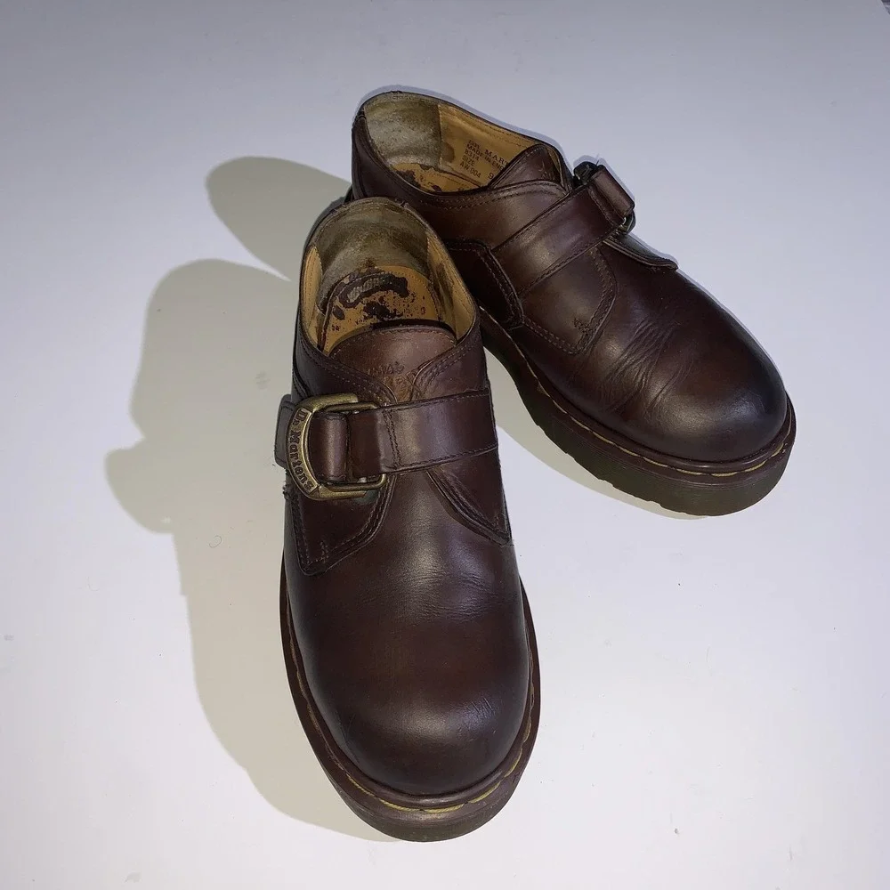 Dr. Martens Shoes Mens UK 10 Brown Leather Buckle Slip On Loafers England 8314